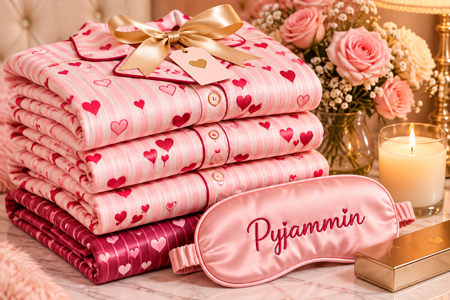 Folded pajama sets and sleep accessories